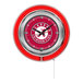 A red and white clock with a University of Alabama logo on a silver frame.
