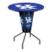 A round bar height table with the University of Kentucky logo on it and LED lights.