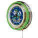 A green and white Holland Bar Stool University of Notre Dame neon clock with a leprechaun logo.