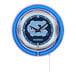 A white clock with a blue and white University of North Carolina logo in blue neon.