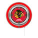 A Holland Bar Stool Chicago Blackhawks neon clock with a logo on the face.
