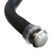 A close up of a black and white pipe with a black and white plastic handle with a white ball on top.