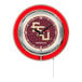 A white and red clock with the Florida State Seminoles logo on the face.
