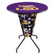 A round bar height table with the LSU Tigers logo on top.