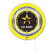 A Holland Bar Stool United States Army neon clock with a yellow frame and the US Army star in the center.