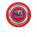 A clock with a University of Alabama logo and text in a red frame.