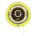 A white Holland Bar Stool clock with the Boston Bruins logo and numbers on it.