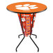 A round bar height table with the Clemson University logo on it.