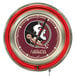 A white Holland Bar Stool Florida State University neon wall clock with the Florida State University Seminoles logo in the center.