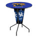 A Holland Bar Stool University of Kentucky pub table with a blue surface and a blue and yellow UK logo.