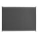 A gray bulletin board with a black and silver metal frame.