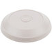 A white plastic Dinex insulated meal delivery disc with a clear circle on top.