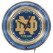 A blue and gold clock with a Notre Dame logo.