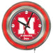 A red and silver clock with a white "N" and the word "Nebraska" in red.