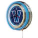 A close-up of a blue and silver Holland Bar Stool Villanova University neon clock.