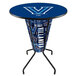 A blue bar height pub table with the Villanova University logo on the top and LED lights.