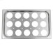 A silver metal plate with 15 holes in it.
