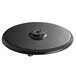A black round cast iron table base plate with a hole in the center.