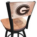 A black steel bar stool with maple wooden back and seat and the University of Georgia logo laser engraved on it.