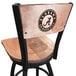 A black steel bar height swivel chair with maple back and seat and University of Alabama logo laser engraved on it.