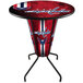 A round bar height pub table with the Washington Capitals logo on it.