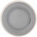 A gray plate with a white rim on a white background.