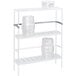 A white metal Channel keg rack shelf with kegs on top.