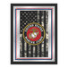 A white framed mirror with the United States Marine Corps emblem.