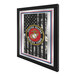 A framed United States Marine Corps decorative mirror with a close up of the logo.