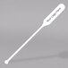 A white plastic paddle stirrer with a logo on it.