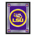 A decorative mirror featuring the Louisiana State University (LSU) logo with a tiger eye design and purple and gold accents.