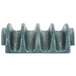 A grey polyethylene taco server with 4 jalapeno shell-shaped compartments.