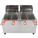 A Cecilware stainless steel electric countertop deep fryer with red handles.