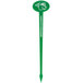 A green plastic oval bar pick with a green logo.