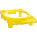 A yellow plastic Rubbermaid BRUTE rim caddy with holes.