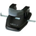 A black and gray Swingline hole punch with a comfort handle.