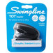 A close up of a black Swingline TOT stapler with a logo.