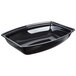 A black rectangular Cambro bowl with a curved edge.