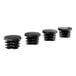 A set of four black plastic round post caps.