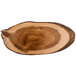 An acacia wood oval serving board with a ring on the side.