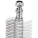 A close-up of a Bron Coucke 60-blade set. A stainless steel screw with a nut on top.