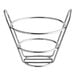 A silver round metal bucket basket with handles.