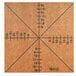 A square wood pizza slice cutting guide with black lines and numbers.