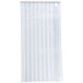 A white rectangular object with a black border and white and blue vertical striped curtain.