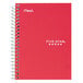 A red Mead notebook with a spiral binding.