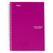 A purple Mead spiral notebook with white college rule lines.