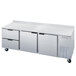 A white Beverage-Air worktop refrigerator with two drawers and two doors.