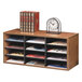 a shelf with books and magazines