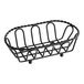 A black powder coated iron braided oval wire basket with handles.