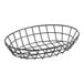 A close-up of a Clipper Mill black wire grid basket with a handle.